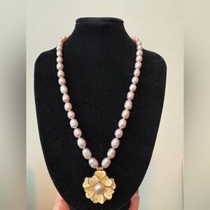 Authentic Pink Real Freshwater Pearl Necklace with elegant Pendant Flower Pearl